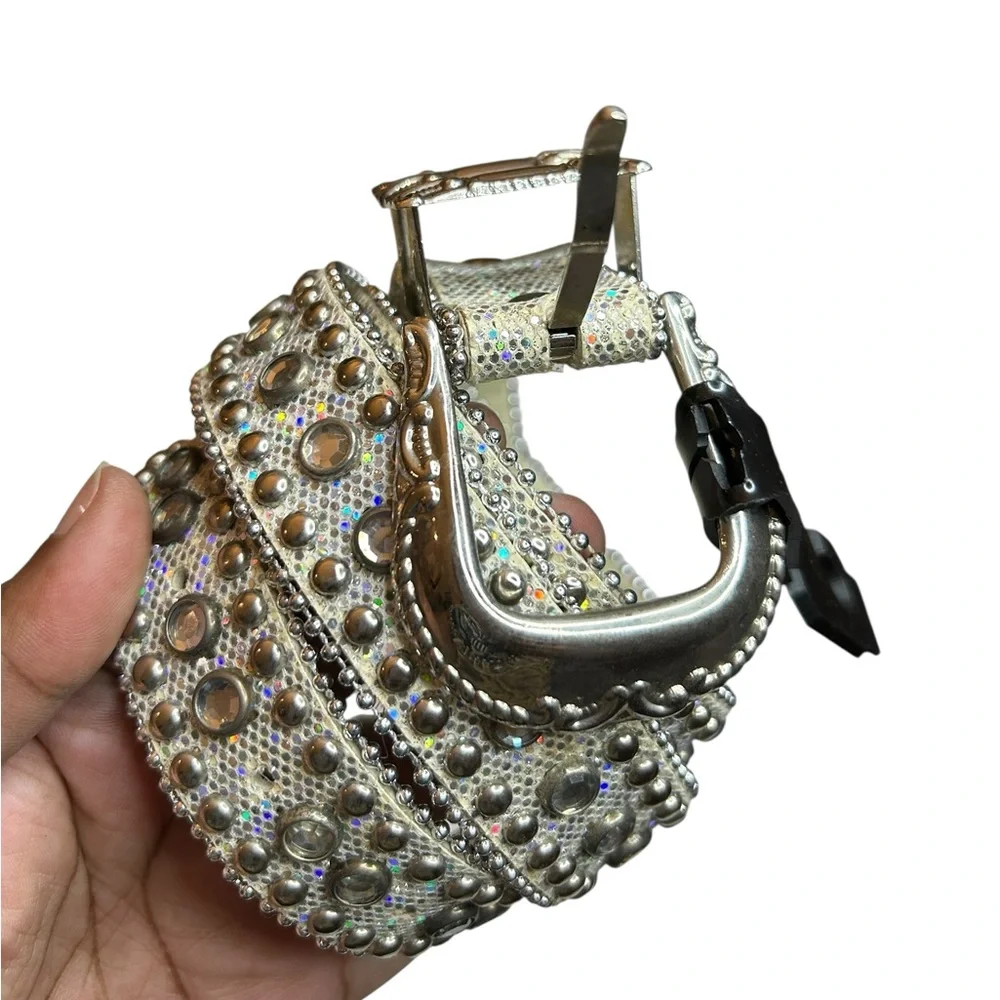 Y2K Silver Rhinestone Western Belt Millennial Diva 2000s Low Rise Glam McBling S